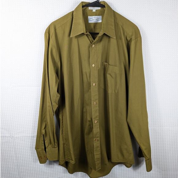 Monte Carlo 16-16.5 L Vintage Olive Green Dress Shirt Men's Made in Korea 80s - Picture 1 of 4